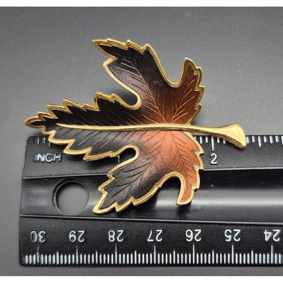 Gold Tone & Brown Textured Fall Maple Leaf Brooch Pin MINT 2" - Picture 5 of 5